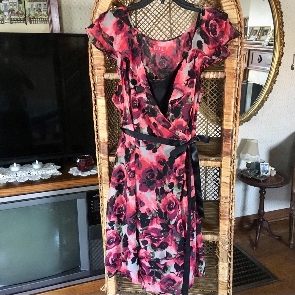 ELLE Faux Wrap Around Dress with Under Slip